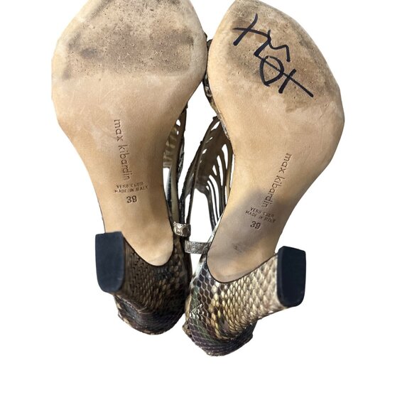 Max Kibardin Womens Snake Print Strappy Heeled Sandals Size 8 Made In Italy - Picture 5 of 7